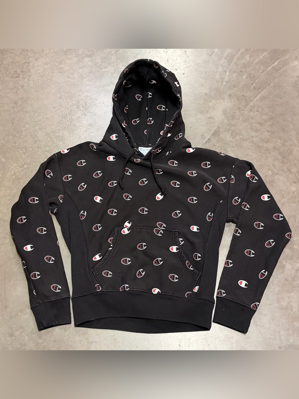 Champion Black Hoodie with Red & White Allover Logo - Men's